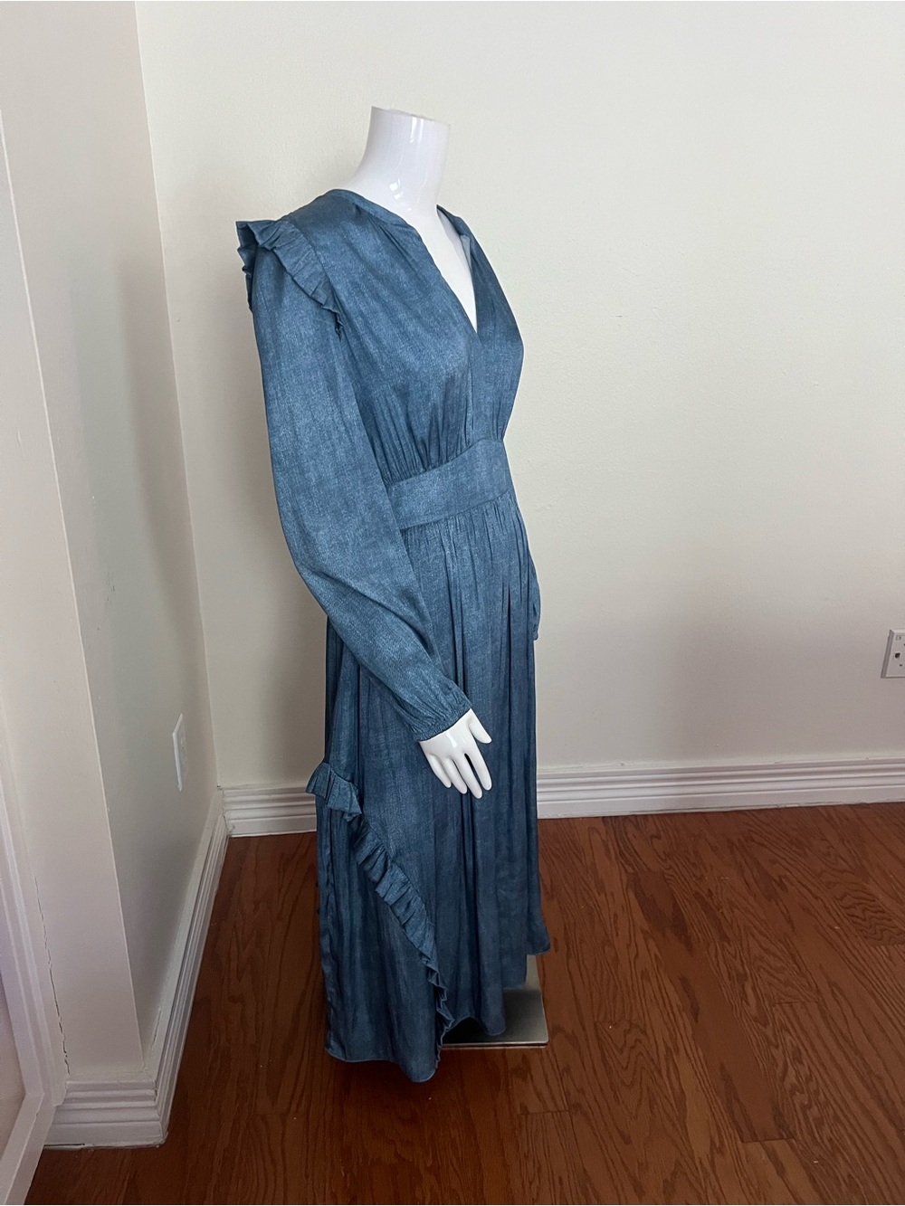 Current Air Slate Blue V-Neck Ruffle Maxi Dress - Picture 2 of 9